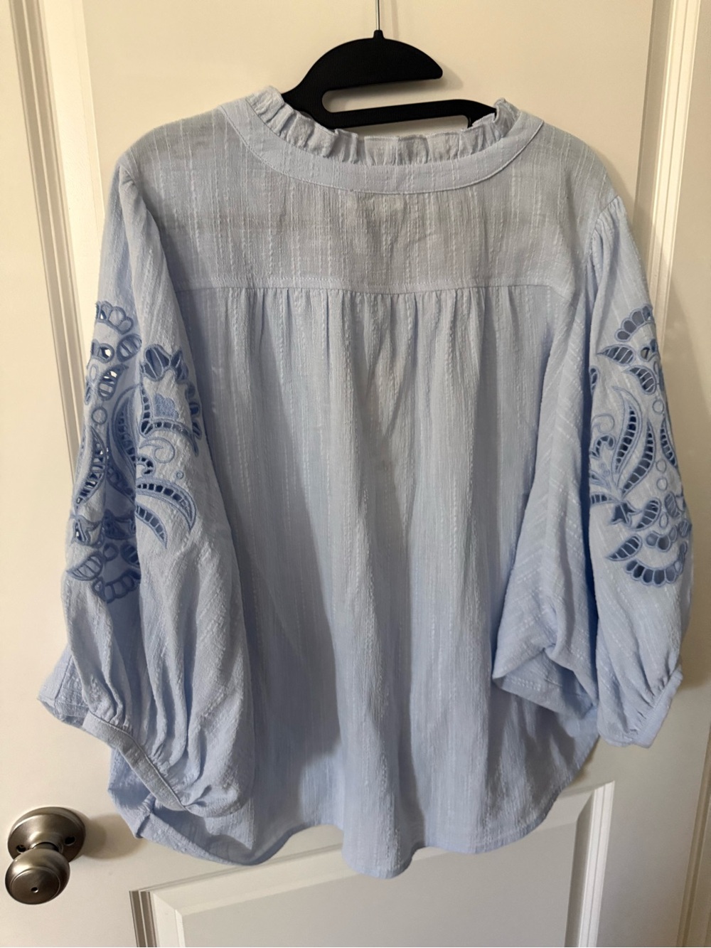easel Pale Blue Ruffle-Neck Button Blouse - Picture 4 of 6